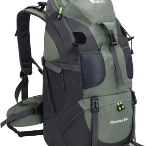 Bseash 50L Hiking Backpack, Water Resistant Lightweight Outdoor Sport Daypack Travel Bag for Camping Climbing Skiing Cycling (Army Green - With Shoe Compartment)