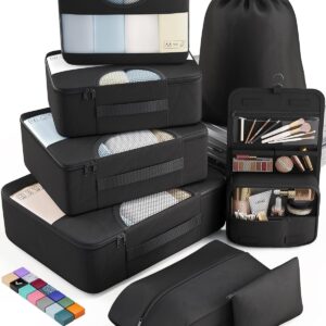 Veken 8 Set Packing Cubes for Suitcases, Travel Essentials for Carry on, Luggage Organizer Bags Set for Travel Accessories in 4 Sizes (Extra Large, Large, Medium, Small), Black  Clothing, Shoes & Jewelry