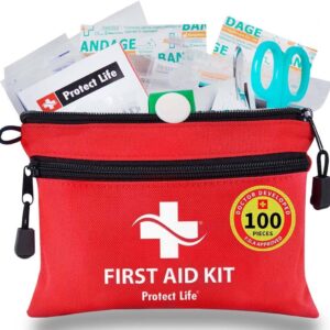 Protect Life First Aid Kit for Home/Business, HSA/FSA Eligible Emergency Kit | Mini Travel First Aid Kit | Camping First Aid Kit Hiking | Small First Aid Kit for Car | Survival Medical Kit - 100pcs