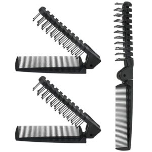 3PCS Travel Foldable Brush, Anti-Static Hair Comb and Double Headed Hairdressing Tool for Men & Women (Black)