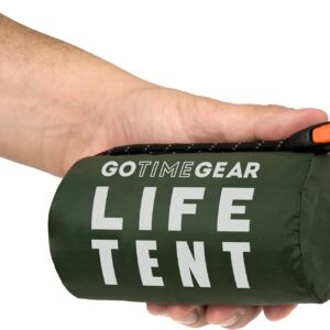 Go Time Gear Survival Life Tent • 2 Person Mylar Emergency Shelter Tube Tent + Paracord • All-Weather Protection for Camping, Hiking, & Survival Kits • Includes Emergency Whistle