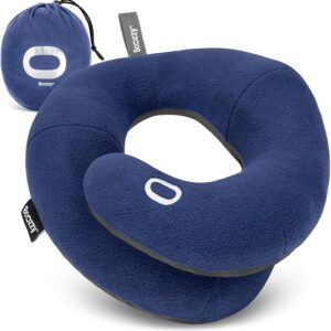 BCOZZY Neck Pillow for Travel Provides Double Support to The Head, Neck, and Chin in Any Sleeping Position on Flights, Car, and at Home, Comfortable Airplane Travel Pillow, Large, Navy