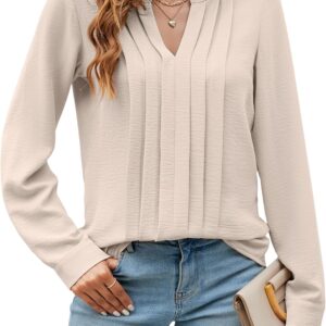 Blooming Jelly Women's V Neck Pleated Blouse