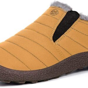 | Eagsouni Womens Mens Snow Boots Winter Shoes Slip On Ankle Booties Anti-Slip Water Resistant Fully Fur Lined Outdoor Sneakers Yellow 12 Women/10.5 Men | Snow Boots